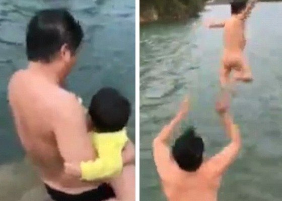 Ojciec wrzucił dziecko do wody, by nauczyć je pływać